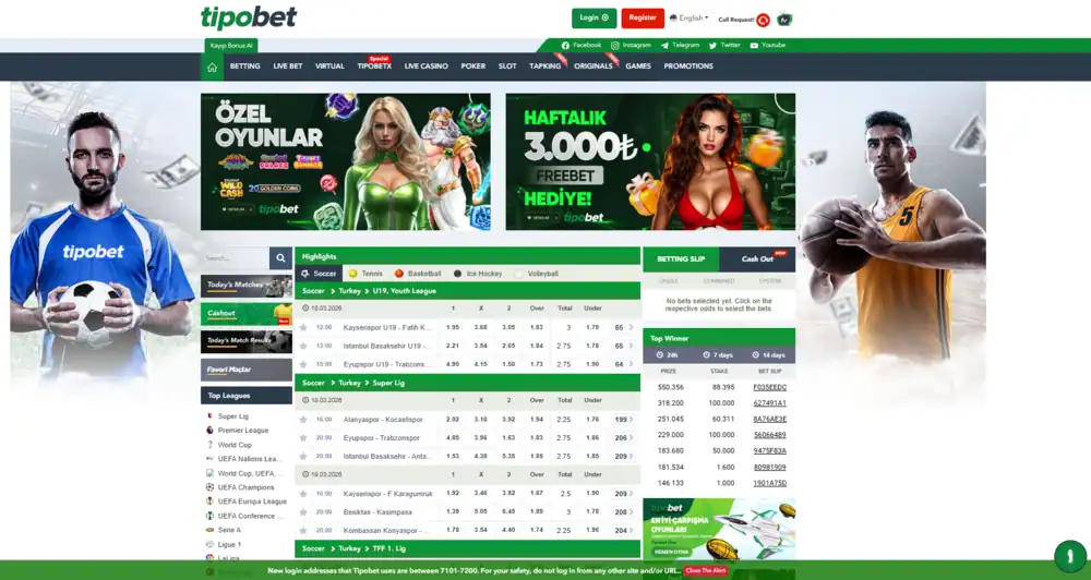 Tipobet365 platformu ana sayfası